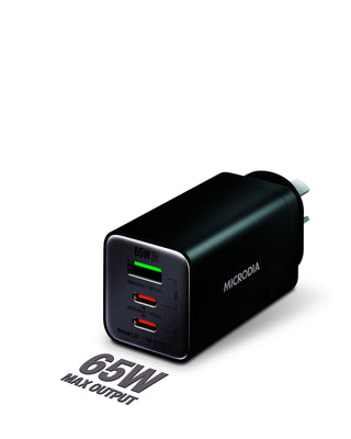 MICRODIA SMARTCube Nano 65W Tri Port GaN Wall Charger - Black