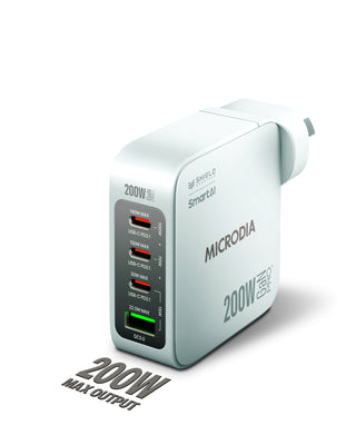 MICRODIA SMARTCube Nano 200W 4 Port GaN Wall Charger - White