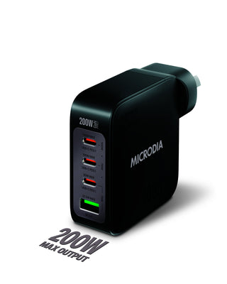 MICRODIA SMARTCube Nano 200W 4 Port GaN Wall Charger - Black