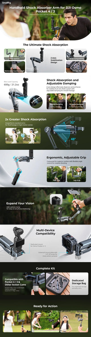 SmallRig 5508 Handheld Shock Absorber Arm for DJI Osmo Pocket 4 / Pocket 3 / GoPro HERO13 / Insta360 X5 