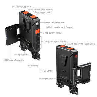 SmallRig 5881 Intelligent Power Management V-Mount Battery Mount Plate with 15mm Dual Rod Clamp 