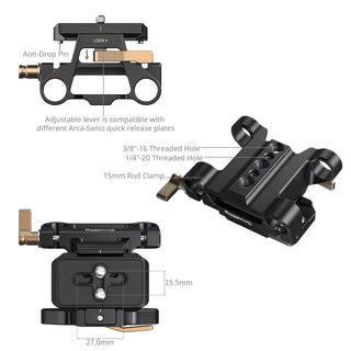SmallRig 6761 Arca-Type Mount Plate with 15mm Dual Rod Clamp