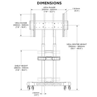 Atdec AD-TVC-75 Mobile AV Cart for TVs and Displays (Max Vesa 800x500, 75kg Payload, 50"-80" Displays)