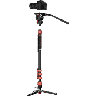 iFootage Cobra 3 C180F-P Carbon Fiber Monopod with Pedal-Release Mini Tripod Base and K5S Fluid Head