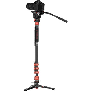 iFootage Cobra 3 C180F-P Carbon Fiber Monopod with Pedal-Release Mini Tripod Base and K5S Fluid Head