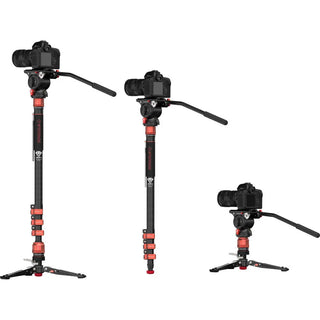 iFootage Cobra 3 C180F-P Carbon Fiber Monopod with Pedal-Release Mini Tripod Base and K5S Fluid Head