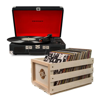 Crosley Cruiser Bluetooth Portable Turntable - Black + Bundled Crosley Record Storage Crate Crosley