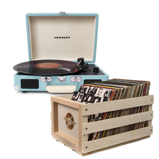 Crosley Cruiser Bluetooth Portable Turntable - Turquoise + Bundled Crosley Record Storage Crate Crosley