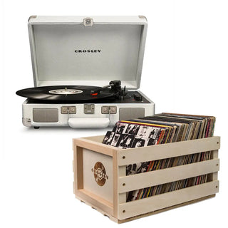 Crosley Cruiser Bluetooth Portable Turntable - White Sands + Bundled Crosley Record Storage Crate Crosley
