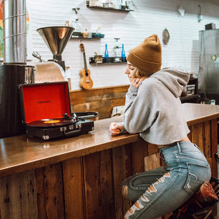 Crosley Cruiser Bluetooth Portable Turntable - Black + Bundled Crosley Record Storage Display Stand Crosley