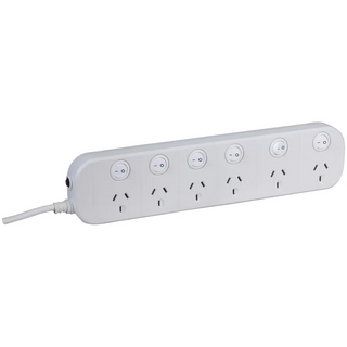 6-Way Powerboard with 6 Switches and Surge Overload Protection
