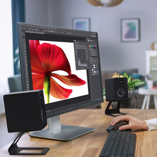 Kanto SE2 Elevated Desktop Speaker Stands for Small Speakers - Pair, Black Kanto