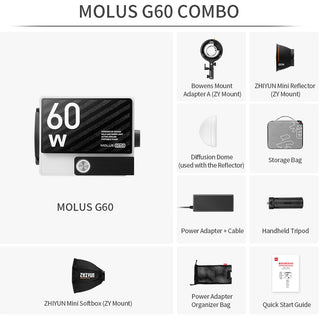 Zhiyun MOLUS G60 Bi-Colour Mini COB Monolight (Combo Kit)