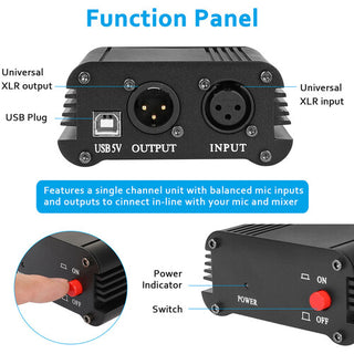 Rockn 48V Phantom Power Supply with USB Cable Adapter and XLR Cable