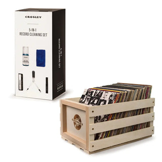 Crosley 5 In 1 Record Cleaning Set & Crosley Record Storage Crate Bundle Crosley