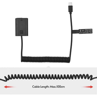 DigitalFoto USB-C PD to NP-FW50 Dummy Battery Coiled Power Cable (1m)