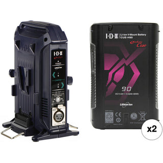 IDX 2x CUE-H90 90Wh V-Mount Batteries with VL-2X 2-Bay Compact V-Mount Charger Kit IDX