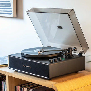 Crosley Stave 2-Speed Bluetooth Record Player Turntable with Built-in Speakers + Crosley Asheville Stand Bundle - Black Crosley