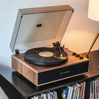 Crosley Stave 2-Speed Bluetooth Record Player Turntable with Built-in Speakers  + Crosley Asheville Stand Bundle - Walnut Crosley