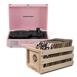 Crosley Cruiser Bluetooth Portable Turntable - Blush Pink + Bundled Crosley Record Storage Crate Crosley