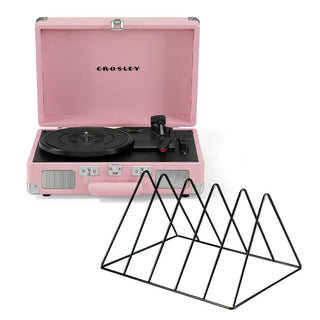 Crosley Cruiser Bluetooth Portable Turntable - Blush Pink + Gadhouse Vinyl Rack Bundle - Black Crosley