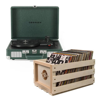 Crosley Cruiser Bluetooth Portable Turntable - Emerald Green + Bundled Crosley Record Storage Crate Crosley
