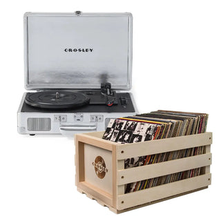 Crosley Cruiser Bluetooth Portable Turntable - Silver + Bundled Crosley Record Storage Crate Crosley