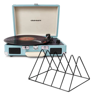 Crosley Cruiser Bluetooth Portable Turntable - Turquoise + Gadhouse Vinyl Rack Bundle - Black Crosley