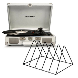 Crosley Cruiser Bluetooth Portable Turntable - White Sands + Gadhouse Vinyl Rack Bundle - Black Crosley