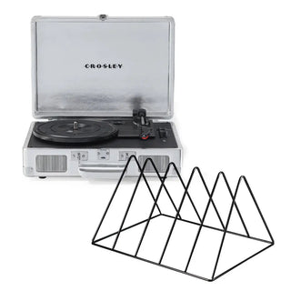 Crosley Cruiser Bluetooth Portable Turntable - Silver + Gadhouse Vinyl Rack Bundle - Black Crosley