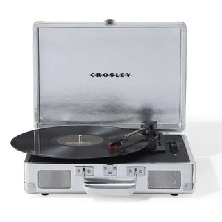 Crosley Cruiser Bluetooth Portable Turntable - Silver + Gadhouse Vinyl Rack Bundle - Black Crosley