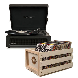 Crosley Voyager Black - Bluetooth Portable Turntable & Record Storage Crate Crosley