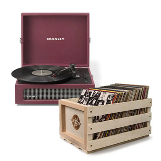 Crosley Voyager Bluetooth Portable Turntable + Bundled Record Storage Crate - Burgandy Crosley