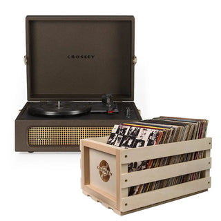 Crosley Voyager Bluetooth Portable Turntable - Cocoa + Bundled Record Storage Crate Crosley