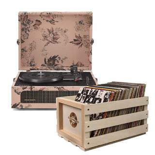 Crosley Voyager Bluetooth Portable Turntable - Floral + Bundled Record Storage Crate Crosley
