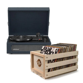 Crosley Voyager Bluetooth Portable Turntable + Bundled Record Storage Crate - Navy Crosley