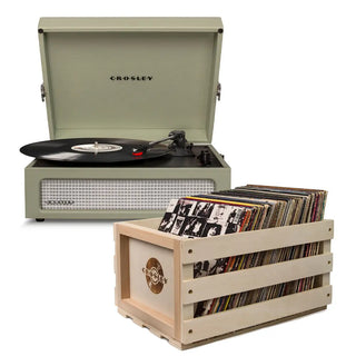 Crosley Voyager Sage - Bluetooth Portable Turntable  & Record Storage Crate Crosley