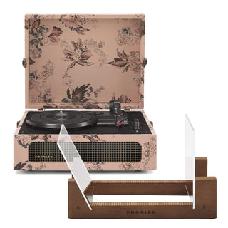 Crosley Voyager Bluetooth Portable Turntable - Floral + Bundled Crosley Record Storage Display Stand Crosley