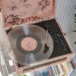 Crosley Voyager Bluetooth Portable Turntable - Floral + Bundled Crosley Record Storage Display Stand Crosley