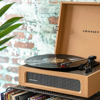 Crosley Voyager Bluetooth Portable Turntable + Bundled Record Storage Crate - Tan Crosley