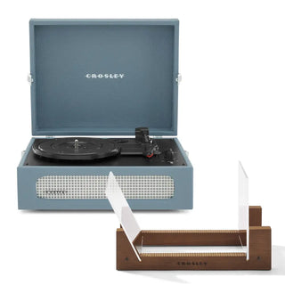 Crosley Voyager Bluetooth Portable Turntable + Bundled Crosley Record Storage Display Stand - Washed Blue Crosley