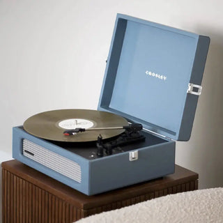 Crosley Voyager Bluetooth Portable Turntable + Bundled Crosley Record Storage Display Stand - Washed Blue Crosley