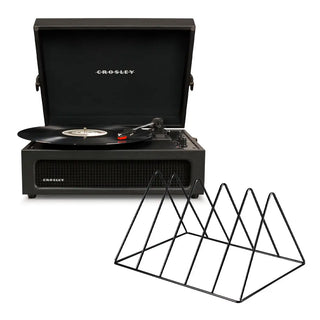 Crosley Voyager Bluetooth Portable Turntable - Black + Gadhouse Vinyl Rack Bundle - Black Crosley