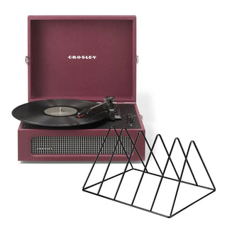 Crosley Voyager Bluetooth Portable Turntable + Gadhouse Vinyl Rack Bundle - Burgandy Crosley