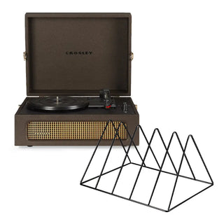 Crosley Voyager Bluetooth Portable Turntable - Cocoa + Gadhouse Vinyl Rack Bundle - Black Crosley