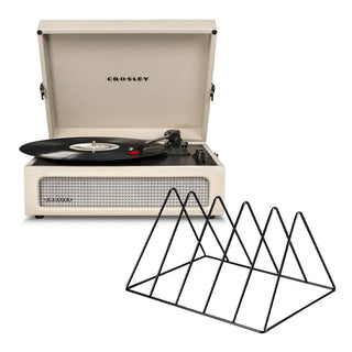 Crosley Voyager Bluetooth Portable Turntable - Dune + Gadhouse Vinyl Rack Bundle - Black Crosley