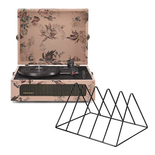 Crosley Voyager Bluetooth Portable Turntable - Floral + Gadhouse Vinyl Rack Bundle - Black Crosley