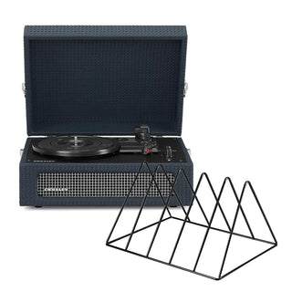 Crosley Voyager Bluetooth Portable Turntable + Gadhouse Vinyl Rack Bundle - Navy Crosley