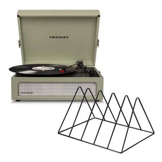 Crosley Voyager Bluetooth Portable Turntable - Sage + Gadhouse Vinyl Rack Bundle - Black Crosley