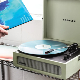 Crosley Voyager Bluetooth Portable Turntable - Sage + Gadhouse Vinyl Rack Bundle - Black Crosley